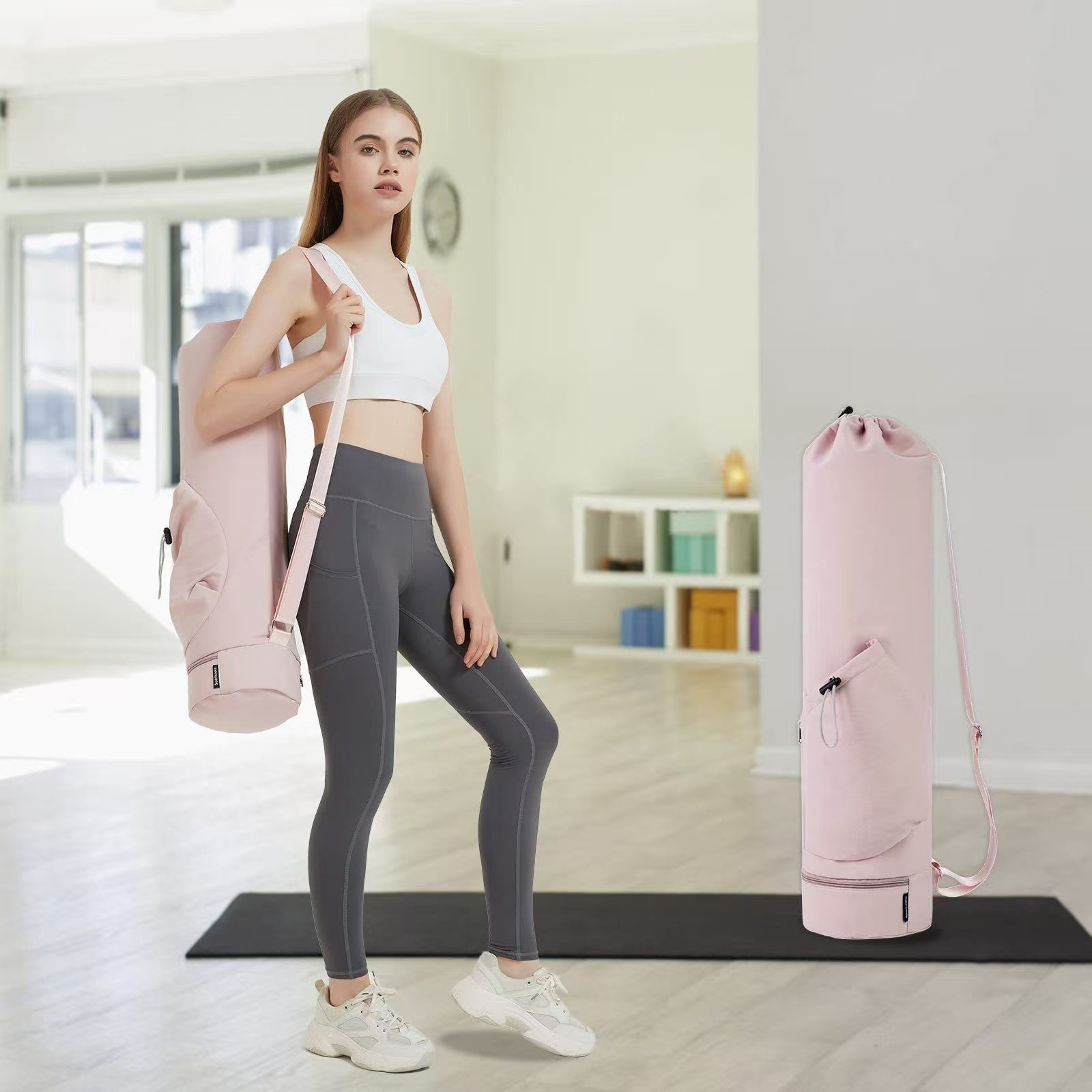 Gym Floor Mats - Women's Crossbody Yoga Mat Bag, Cylindrical