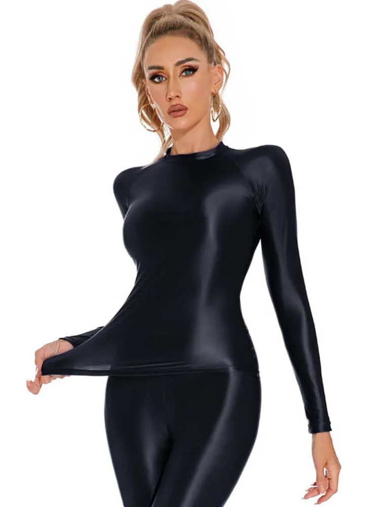 Glossy Shiny Elasitc Long Slee - Yoga Fitness Fit Club avis et prix
